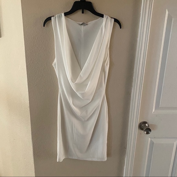 New FN White Cowl Drape Bodycon Mini Dress XS - Picture 2 of 4